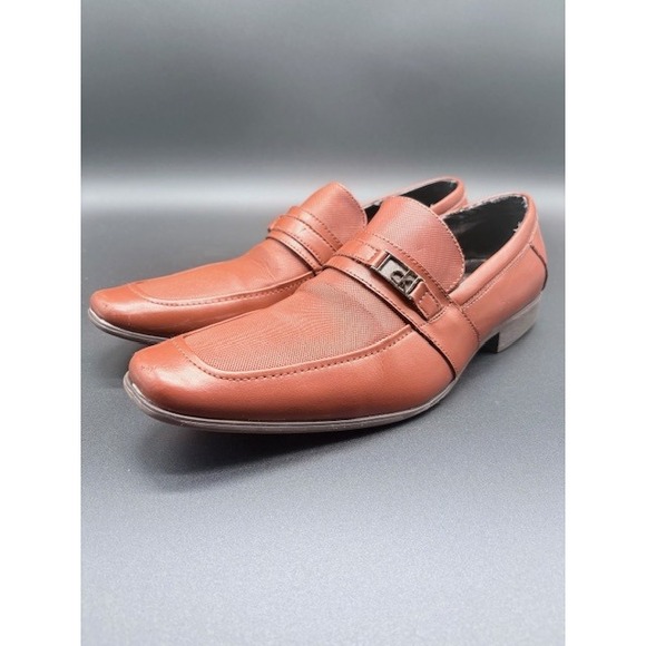 Calvin Klein Mens size 13 Brown Loafers Dress Shoes Slip On Buckle Detail - Picture 1 of 10